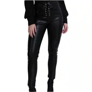 Kittenish Black Vegan Leather Lace Tie Front Pants Size Large Excellent Conditio